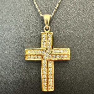 Gold Over Sterling Silver 925 Pave CZ Cross Pendant Necklace